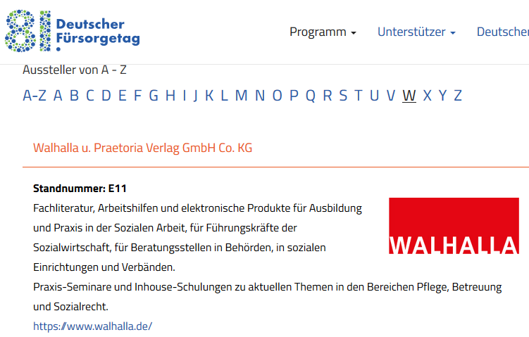 Fürsorgetag Eintrag Walhalla